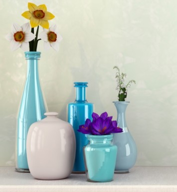 Flower All In Blooms Florist blue and white vases Roses